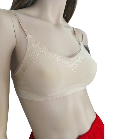 WACOAL Nylon Bra Bralette Unwired Nude Tulle Embellished Lace 36 Unpadded - Picture 3 of 9